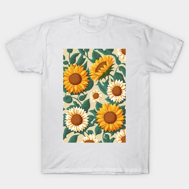 Pastel Colored Sunflowers Pattern T-Shirt by MelihsDump